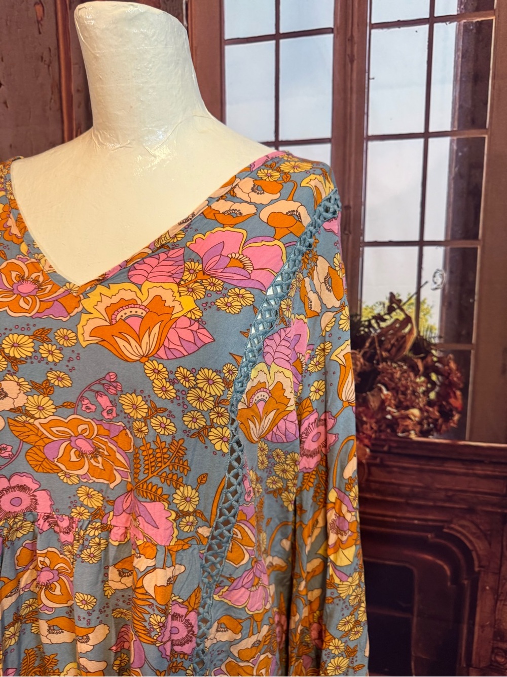 Rusttydustty 3XL Floral V-Neck Dress Flowy Boho Western Hippy Cute Comfy - Picture 4 of 17